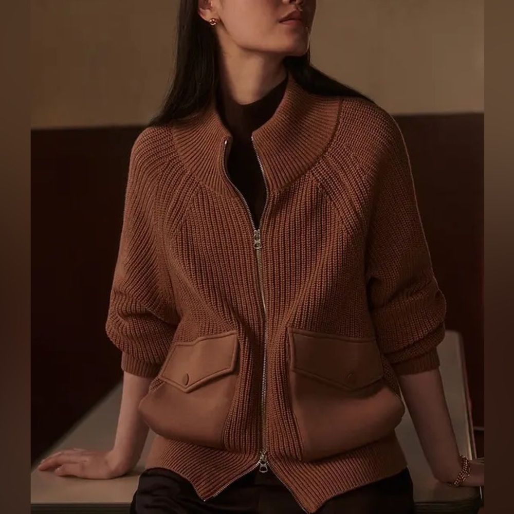 Varley Tessa Knit Jacket Tan Golden Bronze Oversized Color Size XSmall NWT